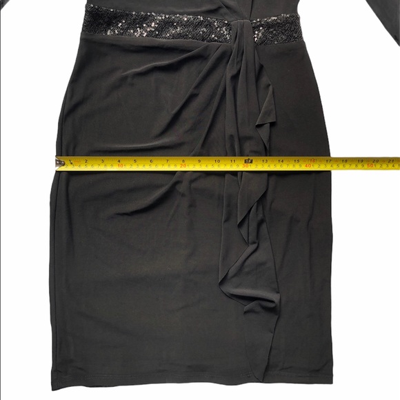 Chaps Little Black Form Fitting Dress With Sequin Belt Drapey Detail Size Small - Picture 12 of 16
